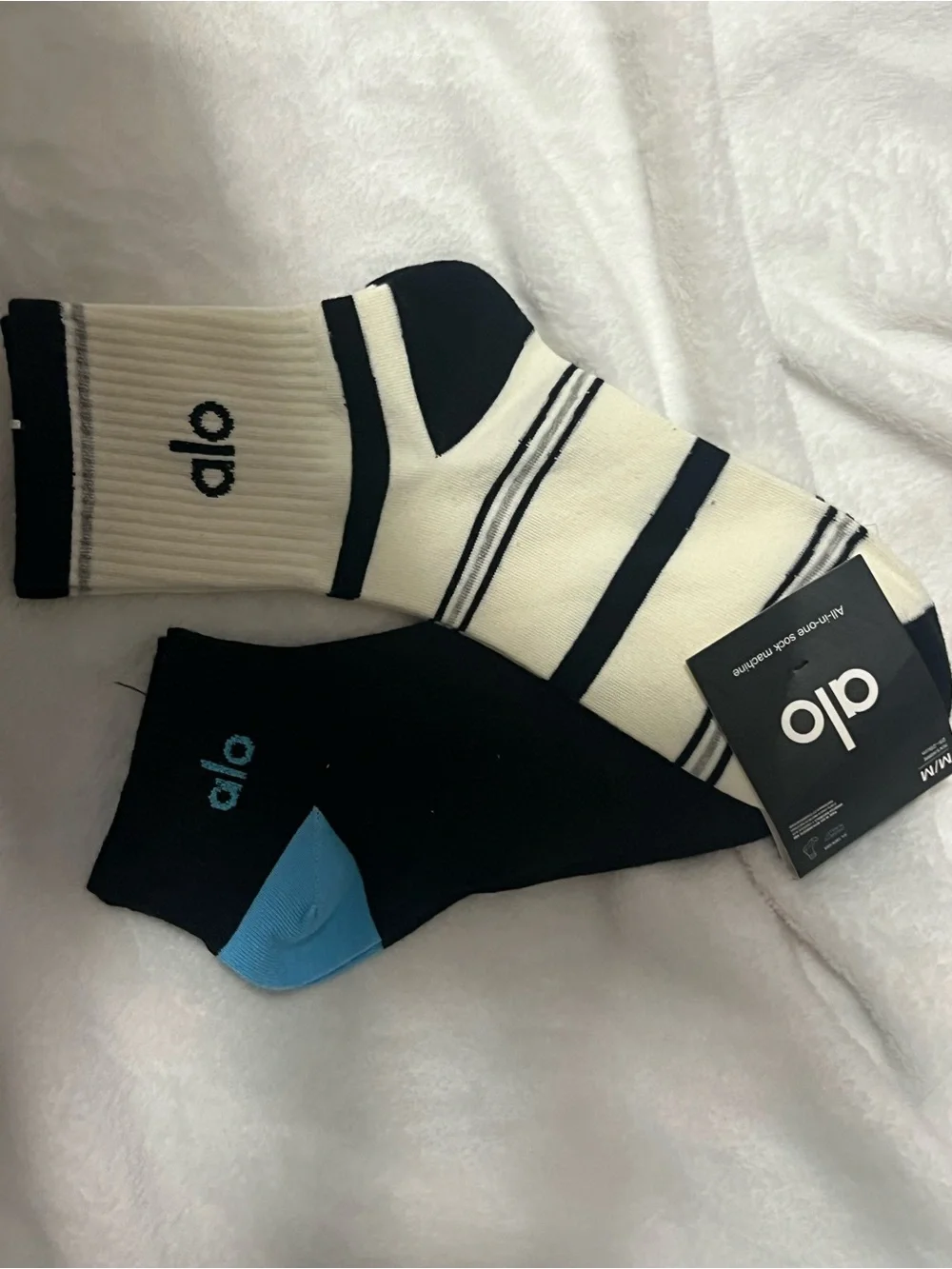 2-Pack Athletic Socks - Black & Cream Stripe